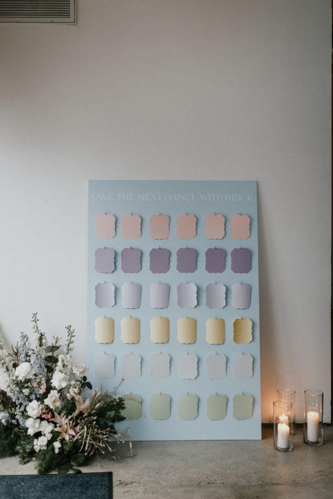 Pastel seating chart at BRICK's open house in San Diego, CA