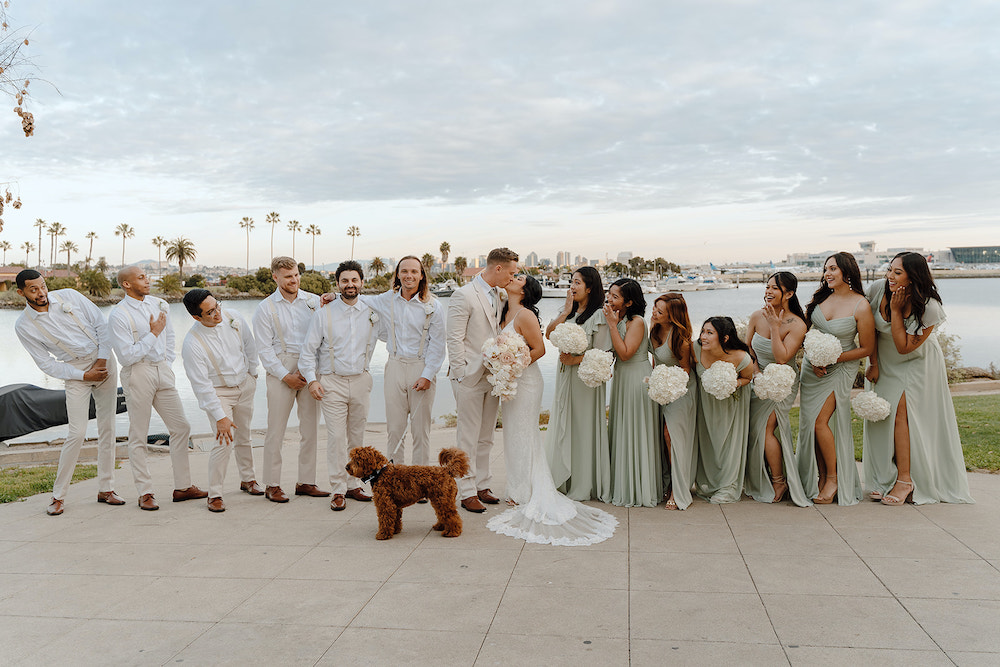 Wedding party photos on the coast in San Diego