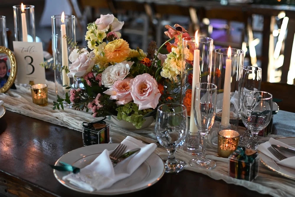 Table setting at BRICK for a quincenera