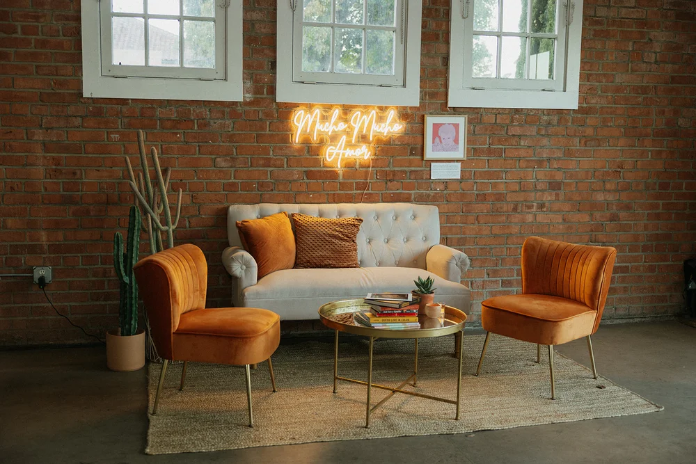 Lounge area with neon sign