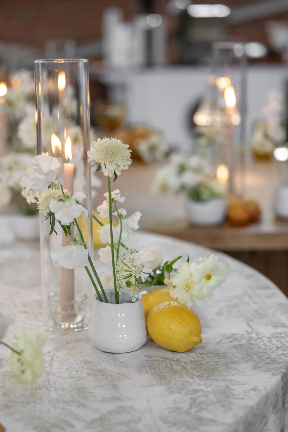 Table set for a wedding reception at BRICK in San Diego, CA
