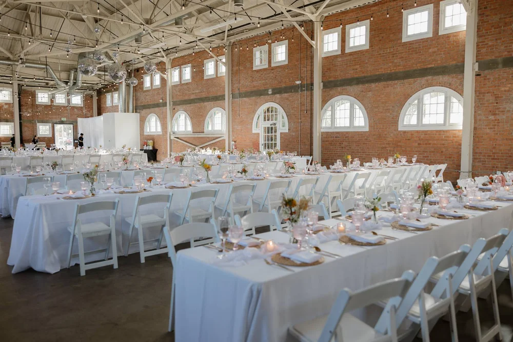 Wedding reception tables set up at BRICK San Diego