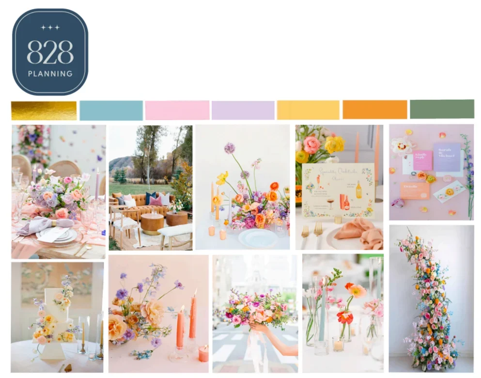 Mood board for Jen & Meryl’s wedding at BRICK, designed by San Diego wedding planner Lindsay from 828 Planning